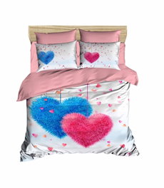 L'essentiel linge de maison Juego de funda de edredón individual con estampado 3D, Blanco, Rosa y Azul